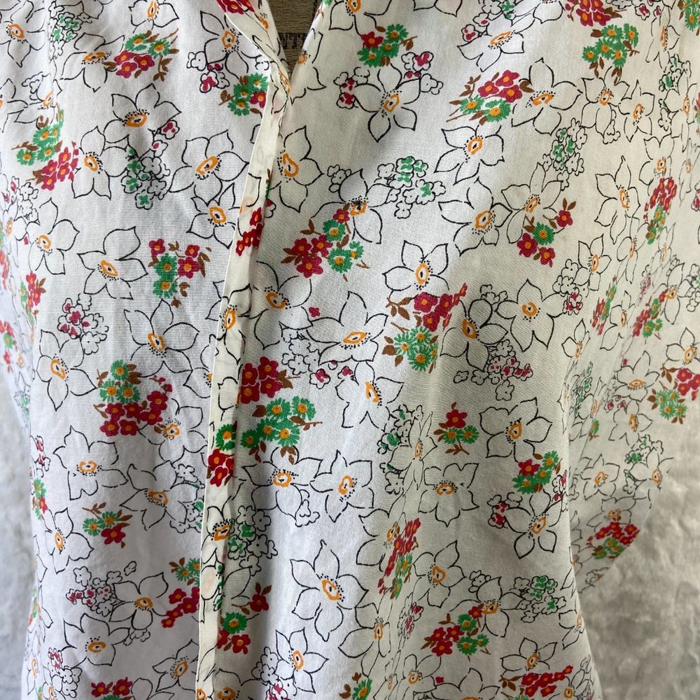 Vintage 70's button up shirt All over mini Floral print BoHo Hippie Sleeveless - Picture 2 of 5